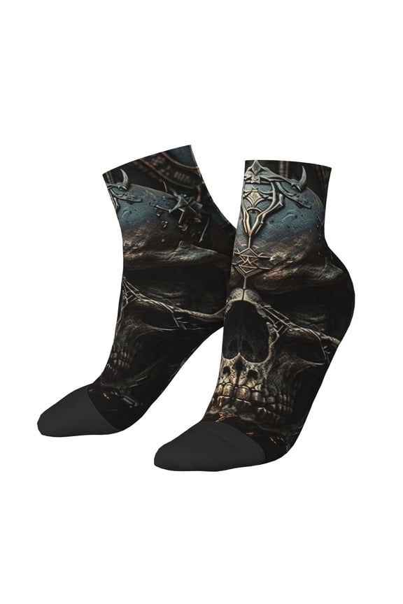 Low Cut Unisex Novelty Crew Socks Casual Ankle Socks for Men Women, Cool Skull Head Gothic Death