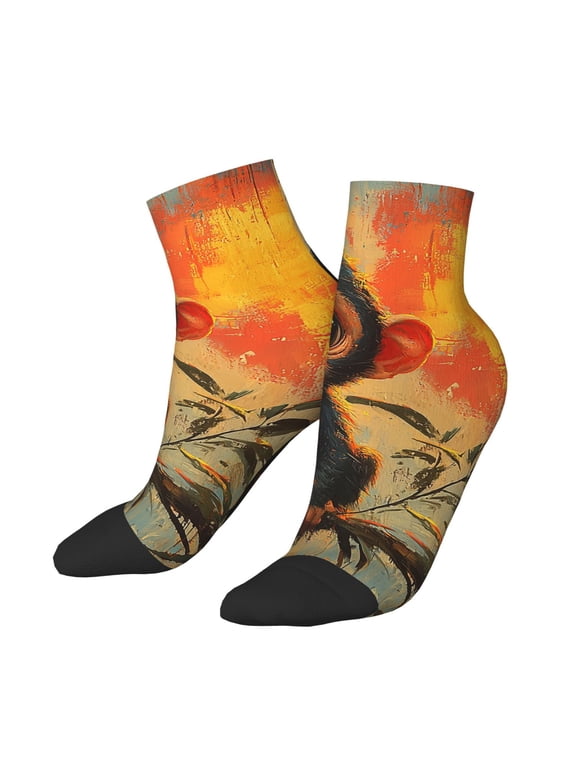 Low Cut Unisex Novelty Crew Socks Casual Ankle Socks for Men Women, Cute Monkey Retro