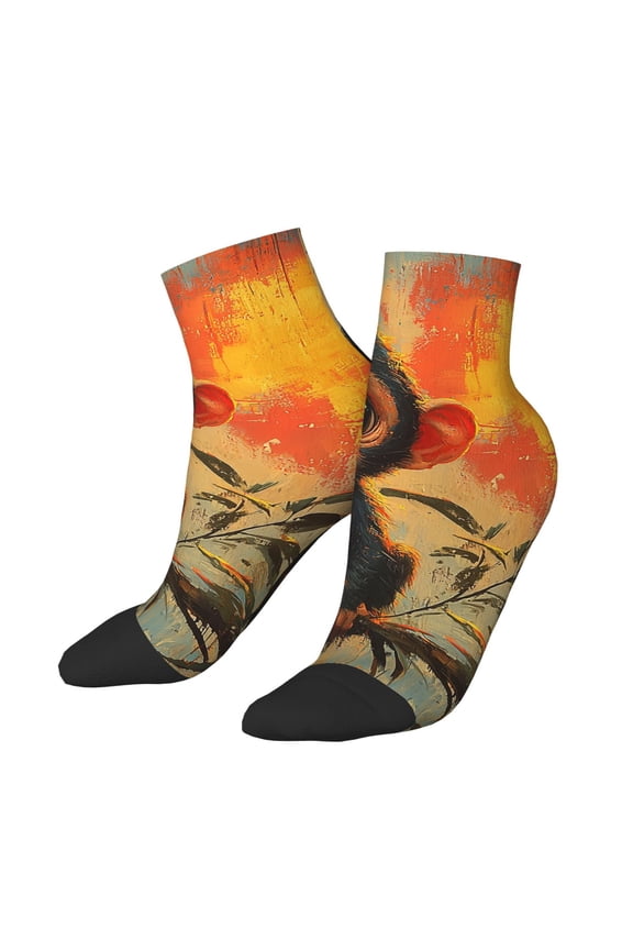 Low Cut Unisex Novelty Crew Socks Casual Ankle Socks for Men Women, Cute Monkey Retro