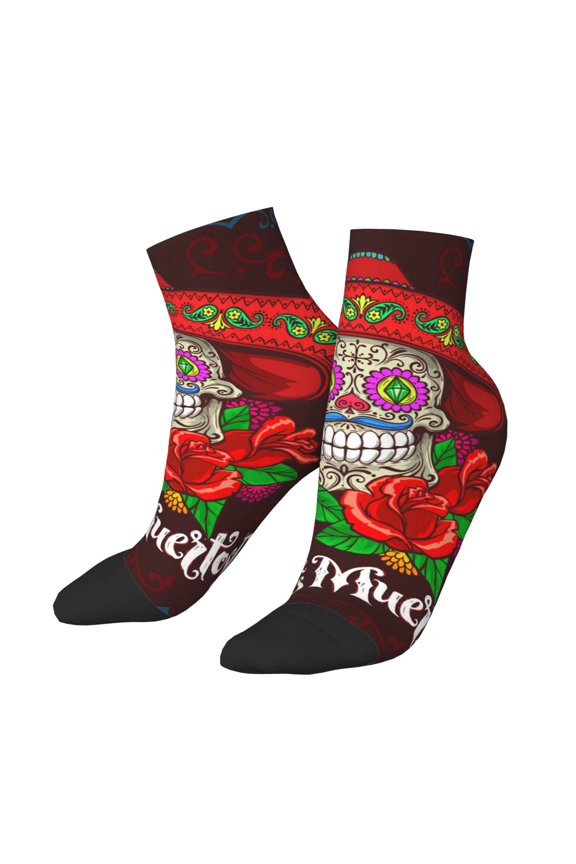 Low Cut Unisex Novelty Crew Socks Casual Ankle Socks for Men Women, Day Dead Skull Mexican Mexico