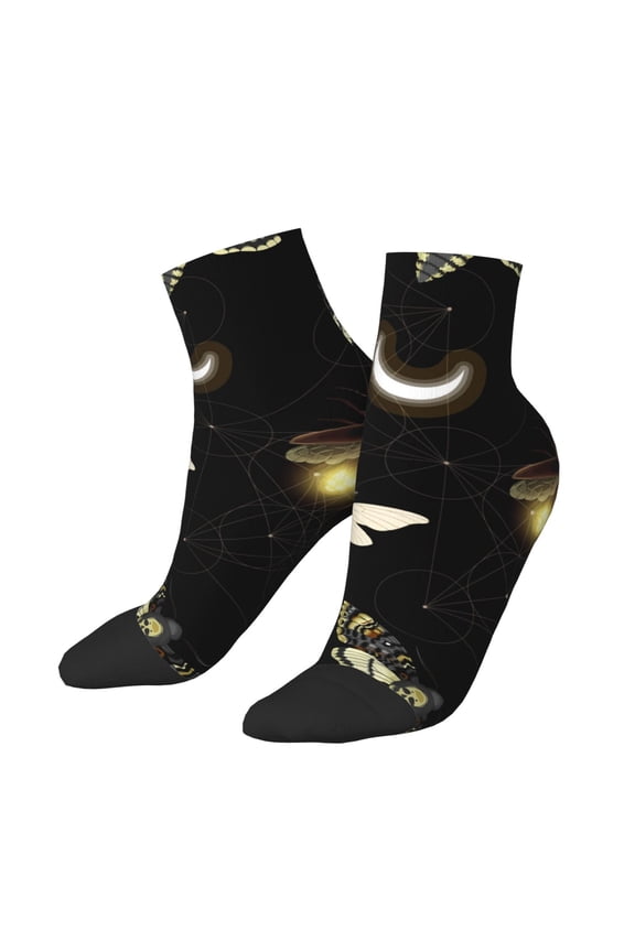 Low Cut Unisex Novelty Crew Socks Casual Ankle Socks for Men Women, Death Head Hawk Moth Fireflies
