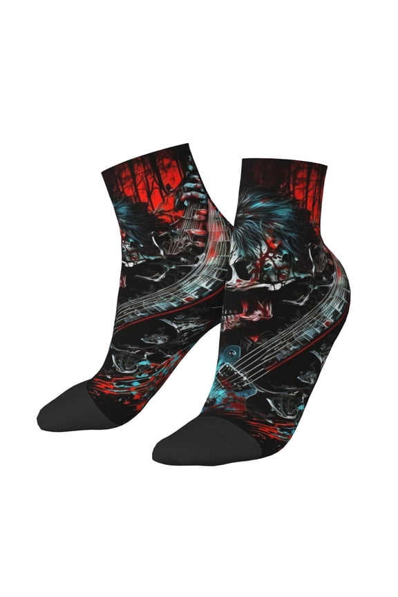 Low Cut Unisex Novelty Crew Socks Casual Ankle Socks for Men Women, Death Skull Rock Heavy Metal Music