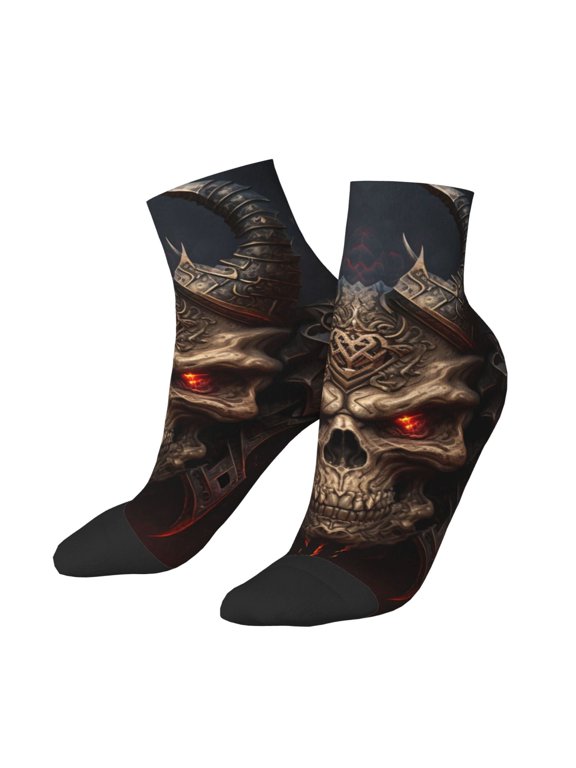 Low Cut Unisex Novelty Crew Socks Casual Ankle Socks for Men Women, Demon Satanic Skull Red Eye