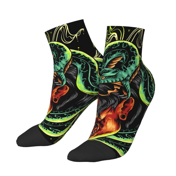 Low Cut Unisex Novelty Crew Socks Casual Ankle Socks for Men Women, Devil Snake Demon Japanese