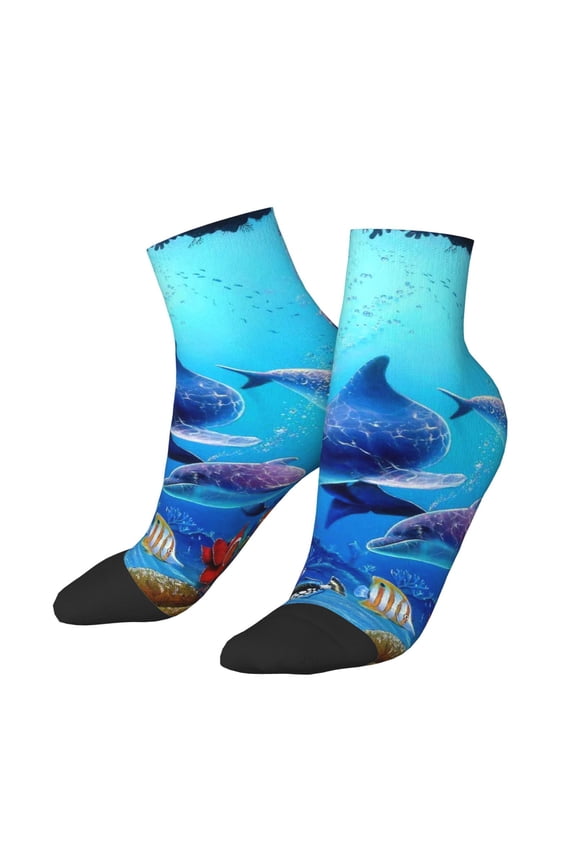 Low Cut Unisex Novelty Crew Socks Casual Ankle Socks for Men Women, Dolphins Rainbow Dolphin