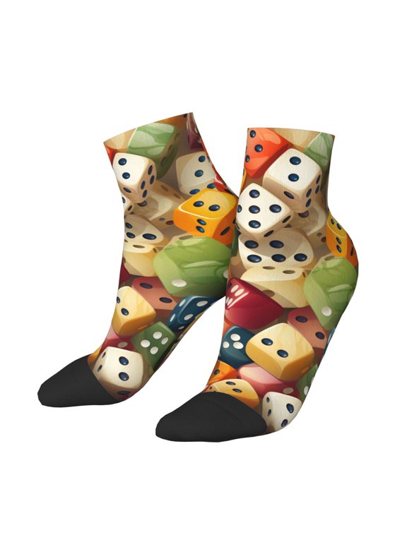 Low Cut Unisex Novelty Crew Socks Casual Ankle Socks for Men Women, Domino Stones Game Dice Art