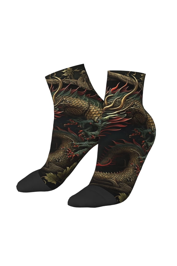 Low Cut Unisex Novelty Crew Socks Casual Ankle Socks for Men Women, Dragon Chinese Style Chinoiserie Art Cool
