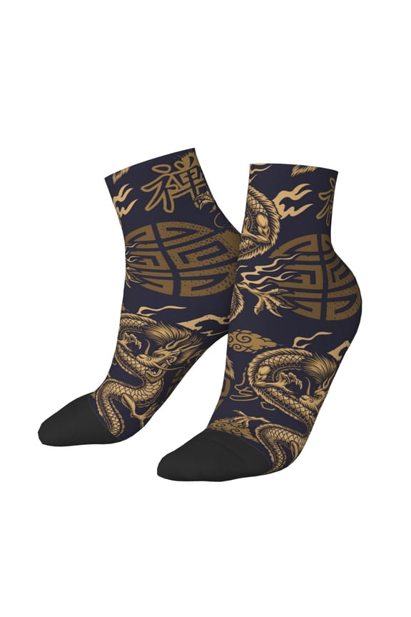 Low Cut Unisex Novelty Crew Socks Casual Ankle Socks for Men Women, Dragon Chinese Style Chinoiserie