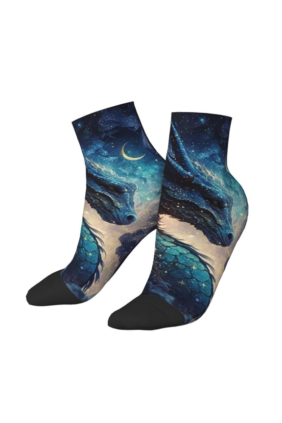 Low Cut Unisex Novelty Crew Socks Casual Ankle Socks for Men Women, Dragon Cool Starry Sky Moon