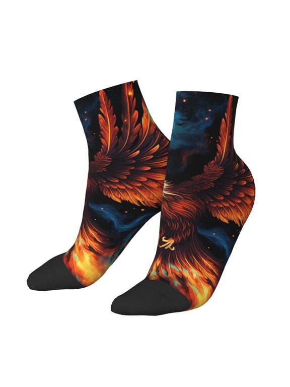 Low Cut Unisex Novelty Crew Socks Casual Ankle Socks for Men Women, Eagle Fire Starry Flaming
