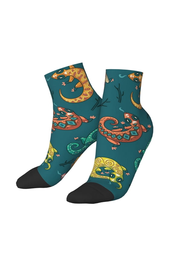 Low Cut Unisex Novelty Crew Socks Casual Ankle Socks for Men Women, Electric Gecko Lizards Psychedelic