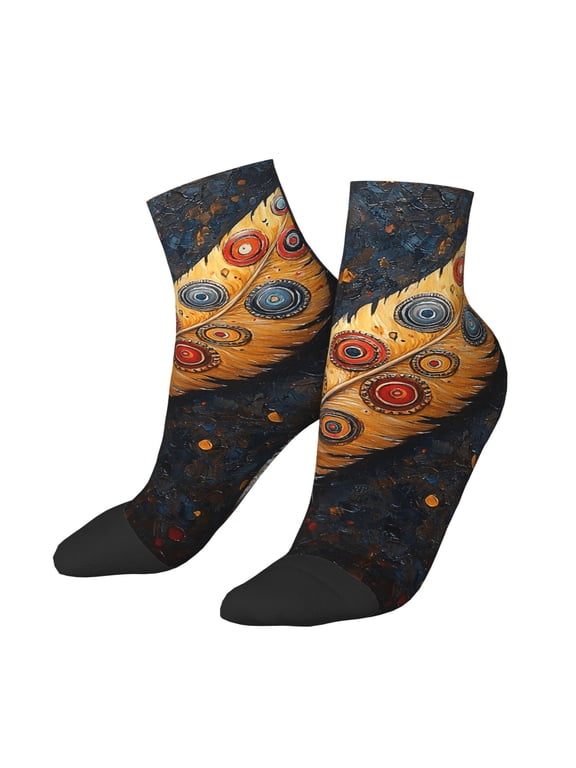Low Cut Unisex Novelty Crew Socks Casual Ankle Socks for Men Women, Feather Tribal Ethnic