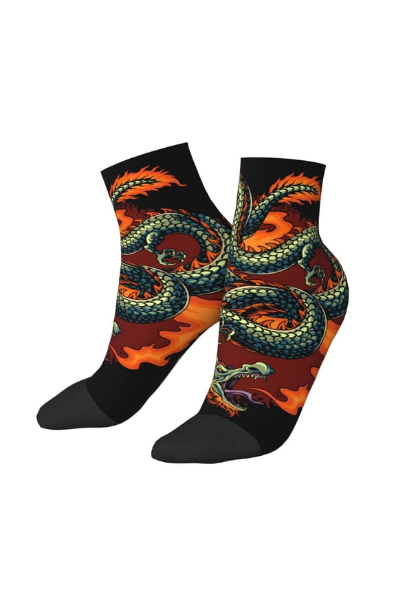 Low Cut Unisex Novelty Crew Socks Casual Ankle Socks for Men Women, Fire Dragon Red Flaming