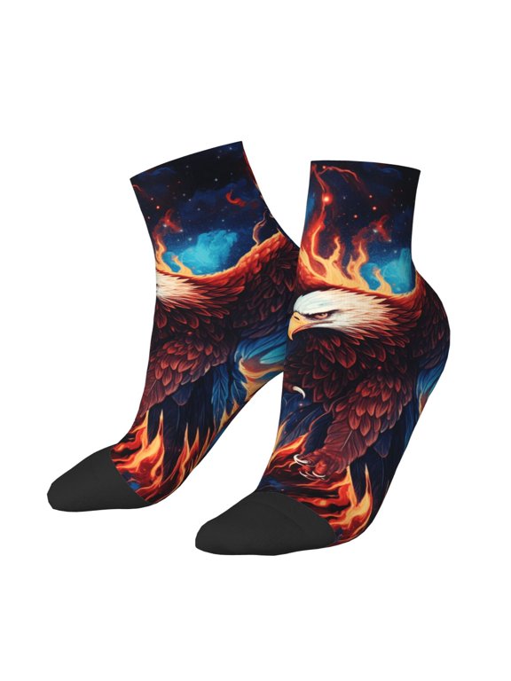 Low Cut Unisex Novelty Crew Socks Casual Ankle Socks for Men Women, Flaming Eagle Fire Art