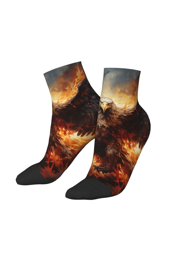Low Cut Unisex Novelty Crew Socks Casual Ankle Socks for Men Women, Flaming Fire Eagle Art