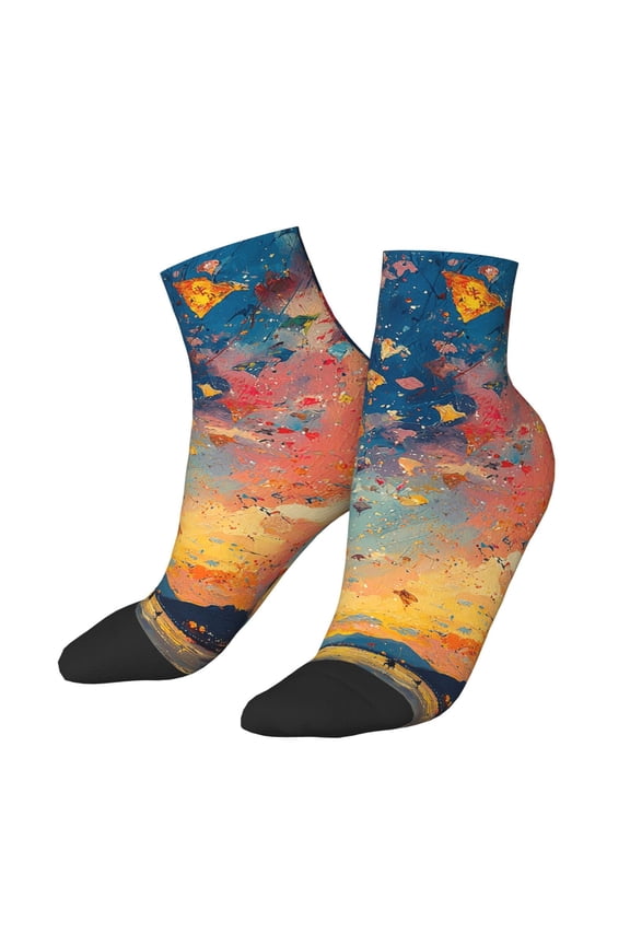 Low Cut Unisex Novelty Crew Socks Casual Ankle Socks for Men Women, Flying Kites Psychedelic