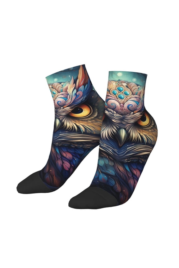 Low Cut Unisex Novelty Crew Socks Casual Ankle Socks for Men Women, Galaxy Owl Starry Art