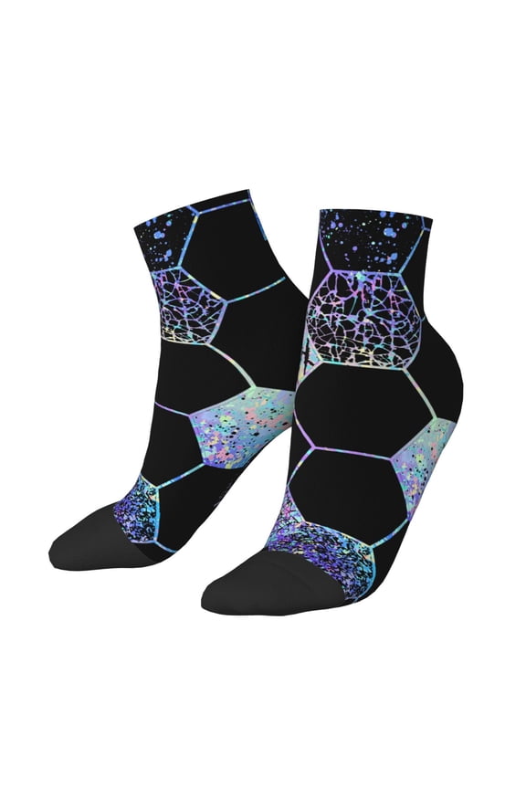 Low Cut Unisex Novelty Crew Socks Casual Ankle Socks for Men Women, Geometric Hexagon Modern Black Blue