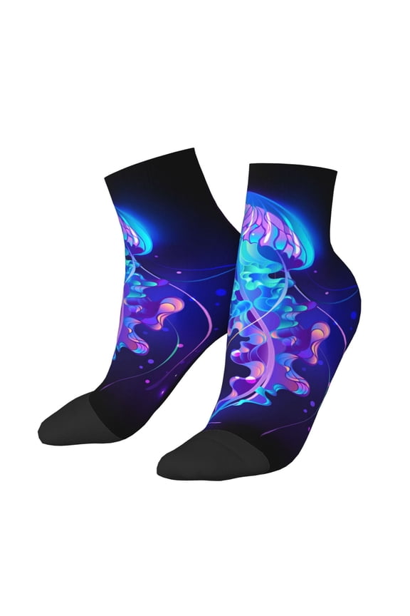 Low Cut Unisex Novelty Crew Socks Casual Ankle Socks for Men Women, Glowing Neon Jellyfish