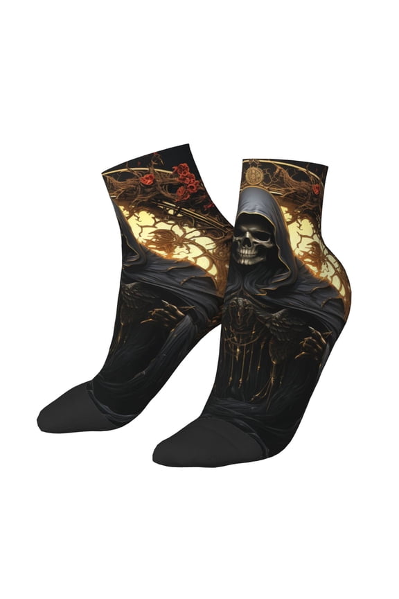 Low Cut Unisex Novelty Crew Socks Casual Ankle Socks for Men Women, Grim Reaper Skull Angel Skeleton Cool