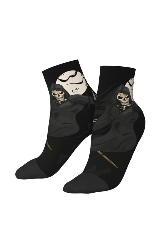 Low Cut Unisex Novelty Crew Socks Casual Ankle Socks for Men Women, Grim Reaper Skull Moon