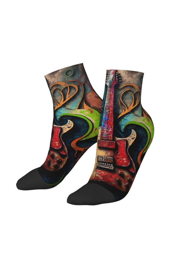 Low Cut Unisex Novelty Crew Socks Casual Ankle Socks for Men Women, Guitar Music Graffiti Street Wall Art