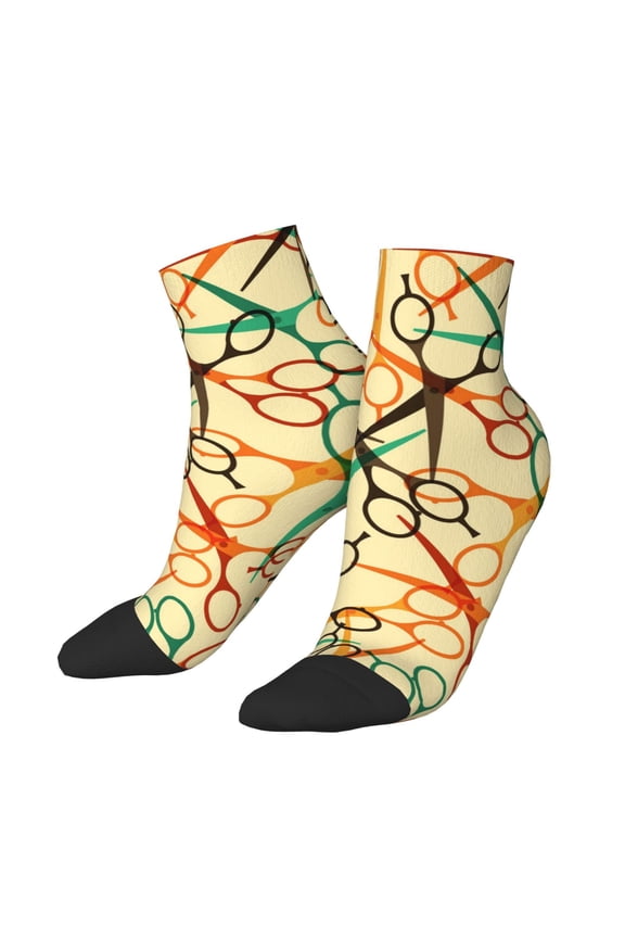 Low Cut Unisex Novelty Crew Socks Casual Ankle Socks for Men Women, Hairdressing Tools Retro Scissors Salon