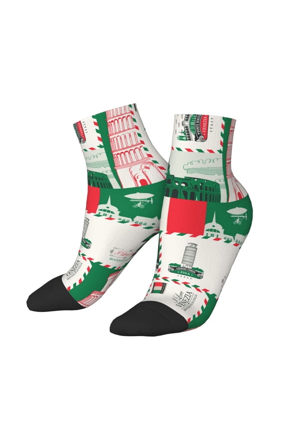 Low Cut Unisex Novelty Crew Socks Casual Ankle Socks for Men Women, Italian Flag Italy Map Vintage Envelope