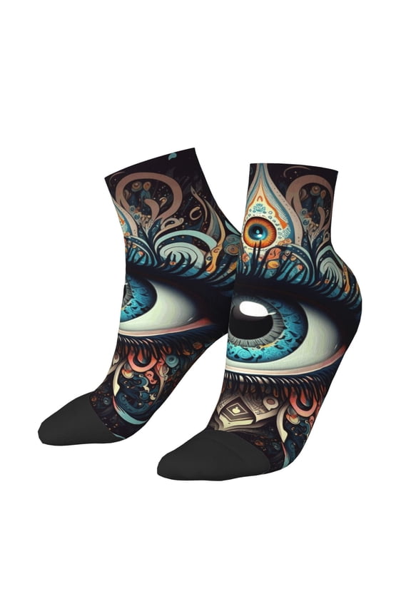 Low Cut Unisex Novelty Crew Socks Casual Ankle Socks for Men Women, Magic Evil Eyes Psychedelic