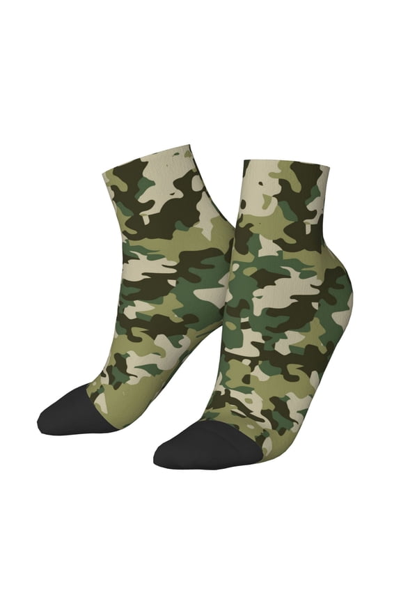 Low Cut Unisex Novelty Crew Socks Casual Ankle Socks for Men Women, Military Camouflage Green Camo