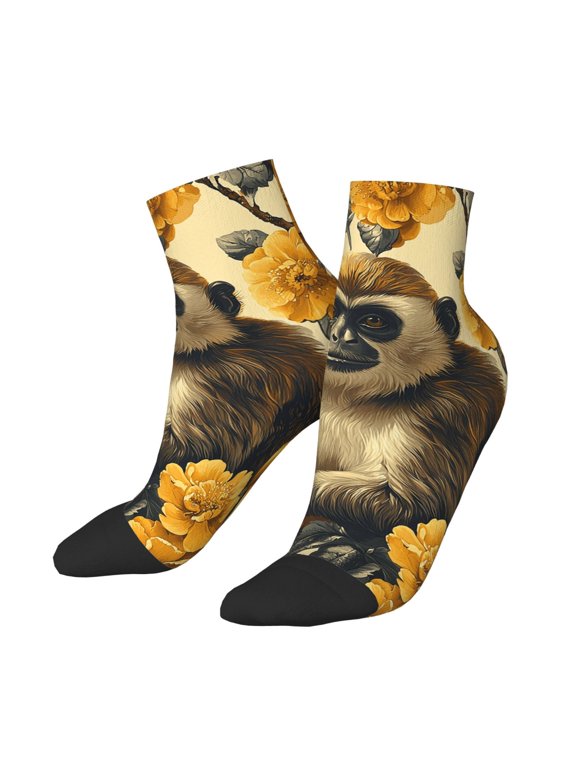 Low Cut Unisex Novelty Crew Socks Casual Ankle Socks for Men Women, Monkey Banana Patterns Vintage