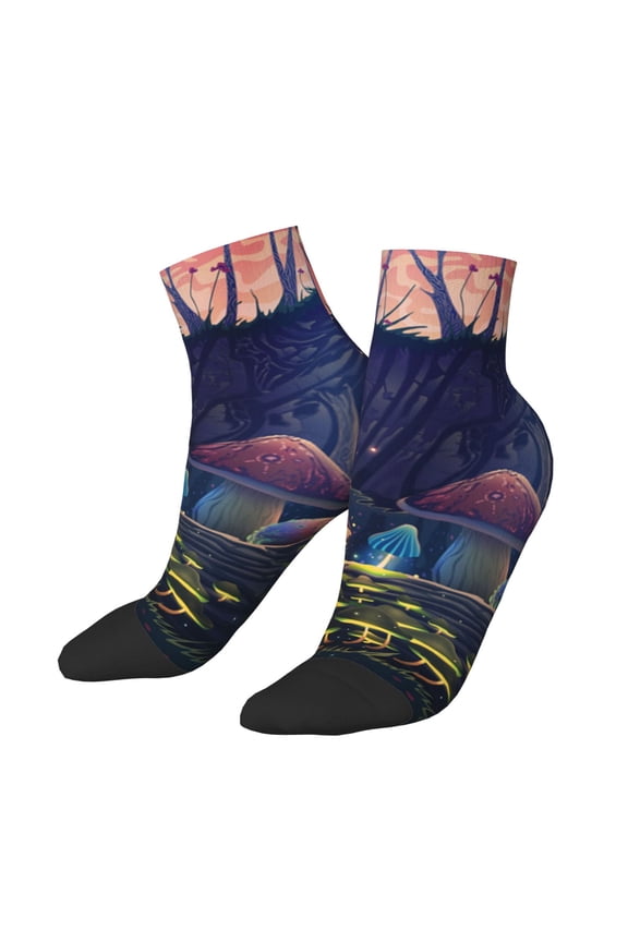 Low Cut Unisex Novelty Crew Socks Casual Ankle Socks for Men Women, Mushroom Garden Wild Animals Magic