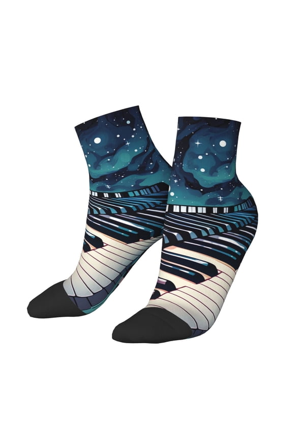 Low Cut Unisex Novelty Crew Socks Casual Ankle Socks for Men Women, Music Piano Keys Starry Sky