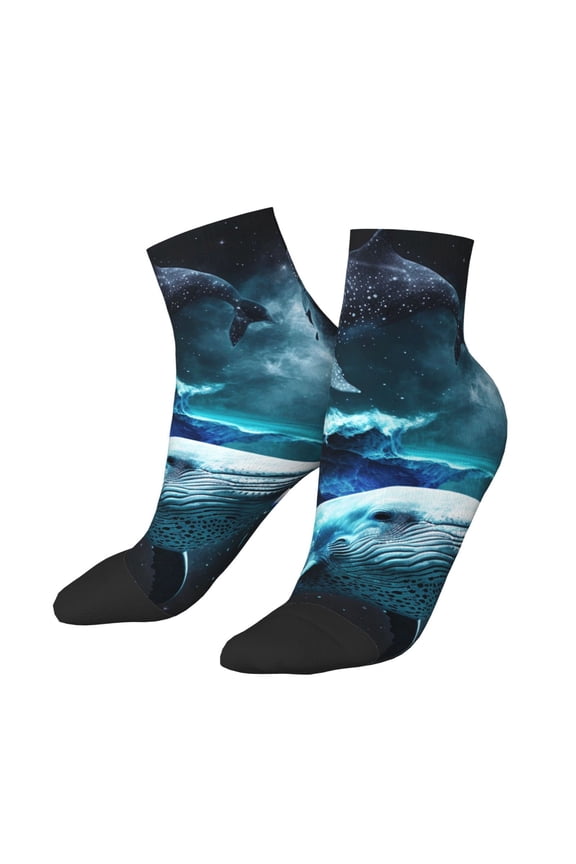 Low Cut Unisex Novelty Crew Socks Casual Ankle Socks for Men Women, Ocean Dolphin Beluga Whale Shark Galaxy