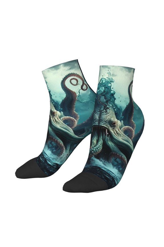 Low Cut Unisex Novelty Crew Socks Casual Ankle Socks for Men Women, Octopus Kraken Monster Ocean Art