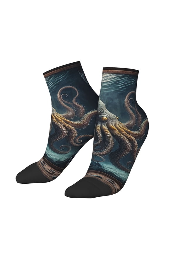 Low Cut Unisex Novelty Crew Socks Casual Ankle Socks for Men Women, Octopus Kraken Monster Vintage Cool