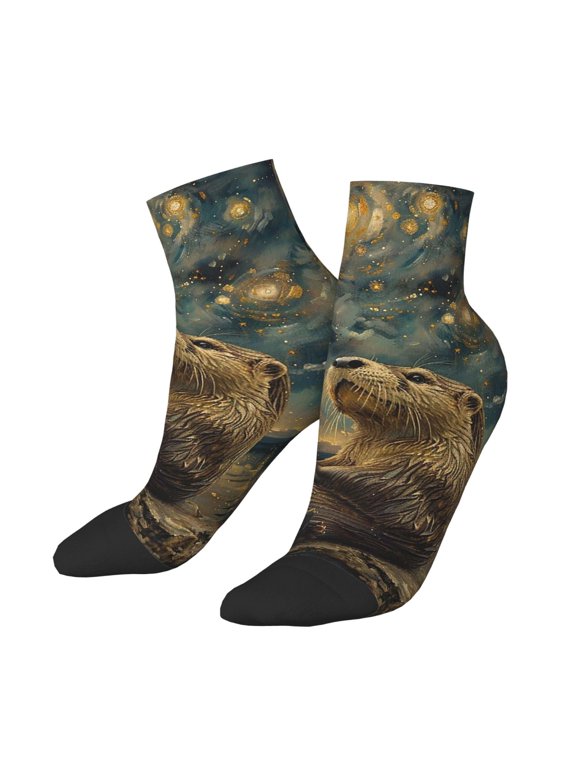 Low Cut Unisex Novelty Crew Socks Casual Ankle Socks for Men Women, Otter Fish Sky Art