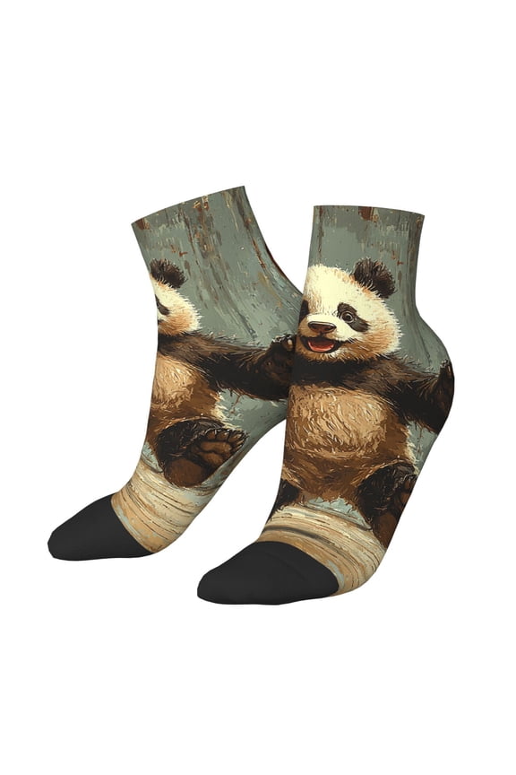 Low Cut Unisex Novelty Crew Socks Casual Ankle Socks for Men Women, Panda Playing Basketball Funny