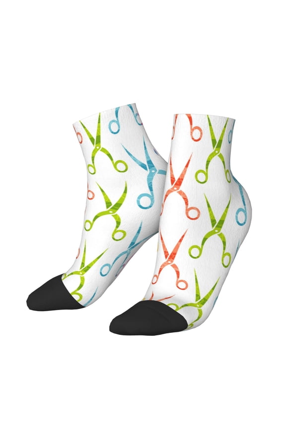 Low Cut Unisex Novelty Crew Socks Casual Ankle Socks for Men Women, Scissors Hair Stylist Salon Vintage
