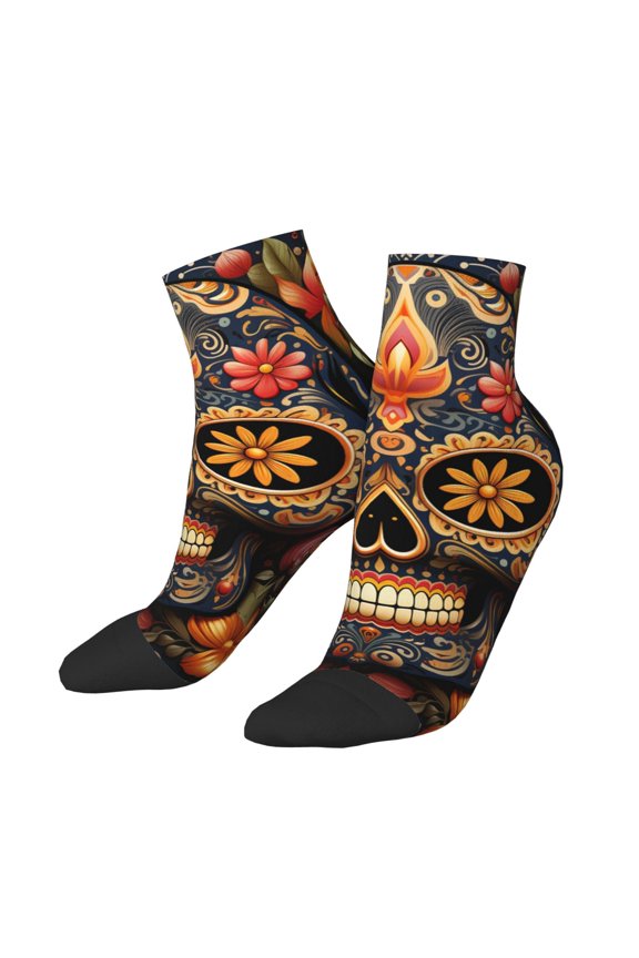 Low Cut Unisex Novelty Crew Socks Casual Ankle Socks for Men Women, Skull Mexican Day Dead