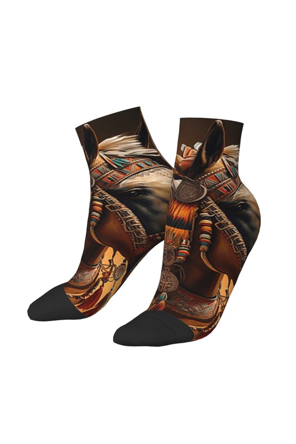 Low Cut Unisex Novelty Crew Socks Casual Ankle Socks for Men Women, Southwestern Horse Ethnic Native