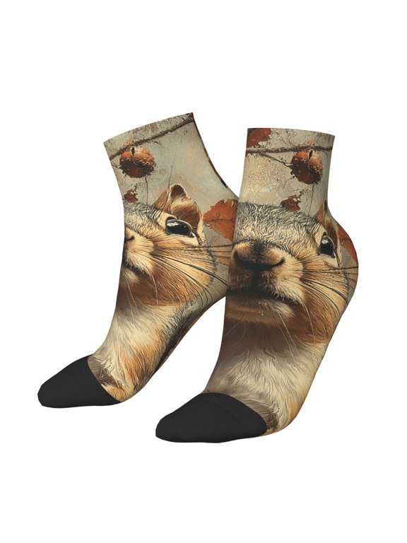 Low Cut Unisex Novelty Crew Socks Casual Ankle Socks for Men Women, Squirrel Retro