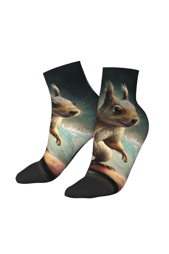 Low Cut Unisex Novelty Crew Socks Casual Ankle Socks for Men Women, Squirrel Surf Funny