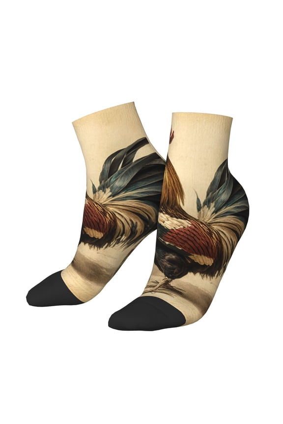Low Cut Unisex Novelty Crew Socks Casual Ankle Socks for Men Women, Vintage Rooster Art