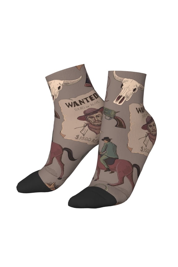 Low Cut Unisex Novelty Crew Socks Casual Ankle Socks for Men Women, Wild West Wanted Poster
