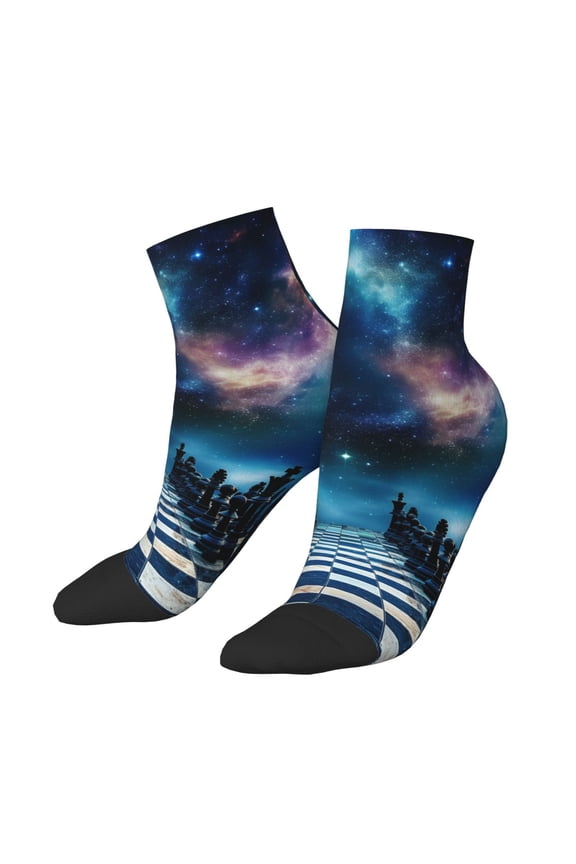 Low Cut Unisex Novelty Crew Socks Casual Ankle Socks for Men Women, World Chess Board Starry