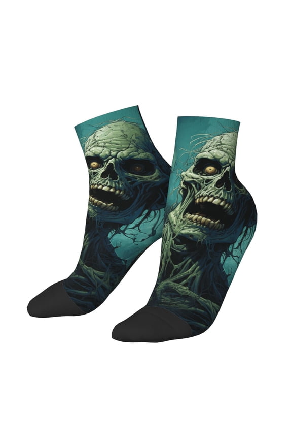 Low Cut Unisex Novelty Crew Socks Casual Ankle Socks for Men Women, Zombie Skull Art