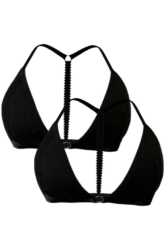 Low Cut V Neck Bra for Women 2 Piece Triangle Bralette Wireless Backless Bras Racerback Spaghetti Straps Seamless Bra Tops Underwear