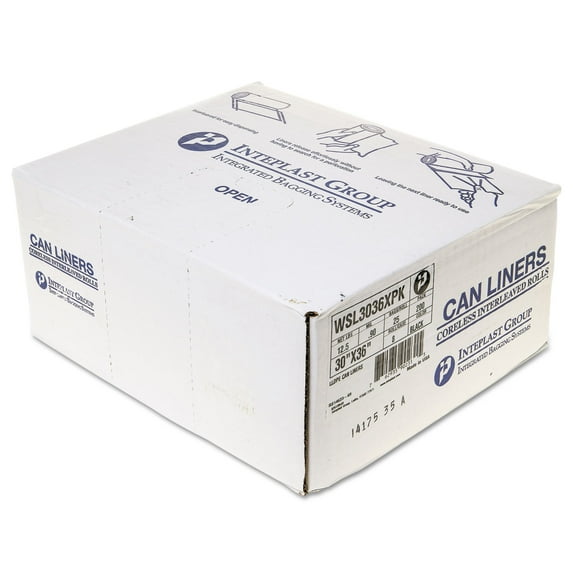 Low-Density Commercial Can Liners 30 gal, 0.9 mil, 30" x 36", Black, 200/Carton