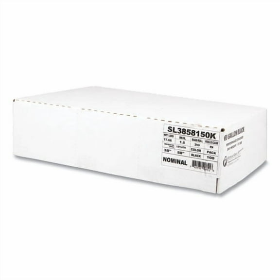 Low-Density Commercial Can Liners, 60 gal, 1.5 mil, 38" x 58", Black, Interleaved Roll, 20 Bags/Roll | Bundle of 2